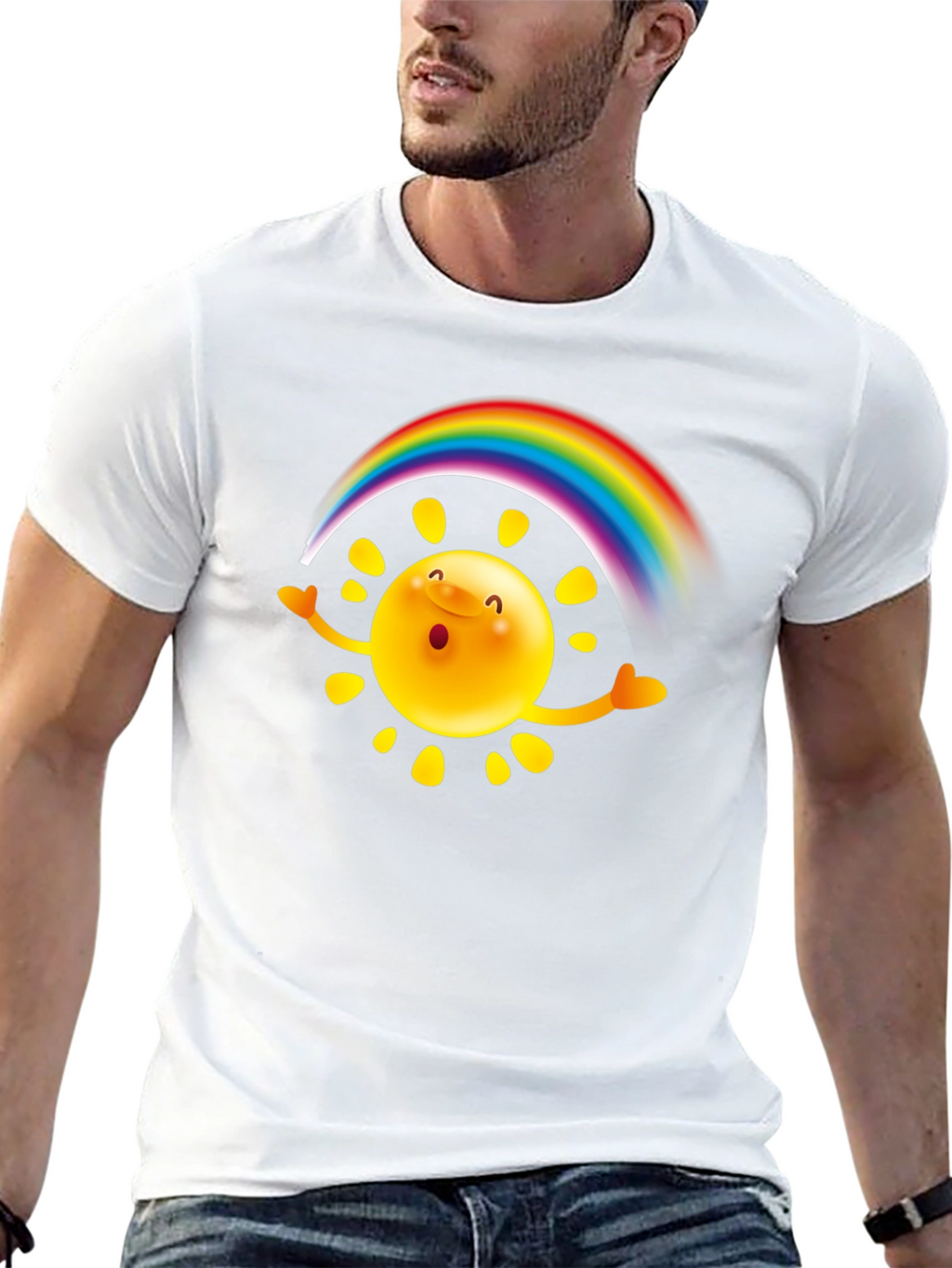 Rainbow Sun Graphic T-Shirt - Black Cotton Tee