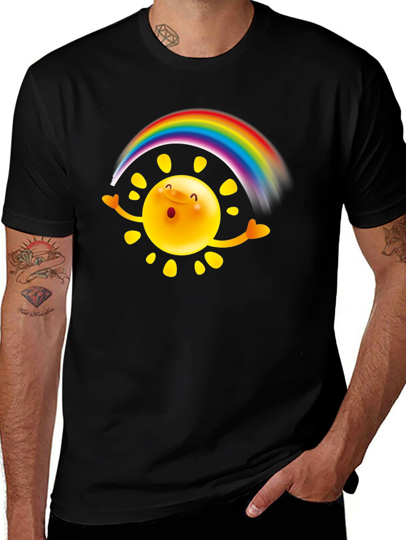 Rainbow Sun Graphic T-Shirt - Black Cotton Tee