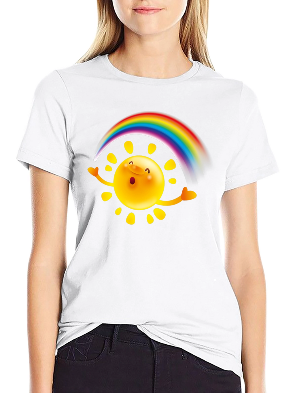 Rainbow Sun Graphic T-Shirt - Black Cotton Tee
