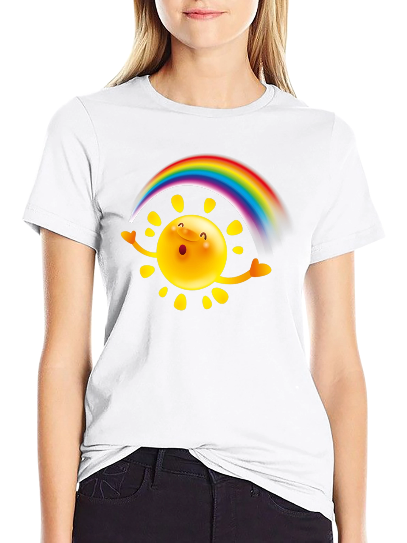 Rainbow Sun Graphic T-Shirt - Black Cotton Tee