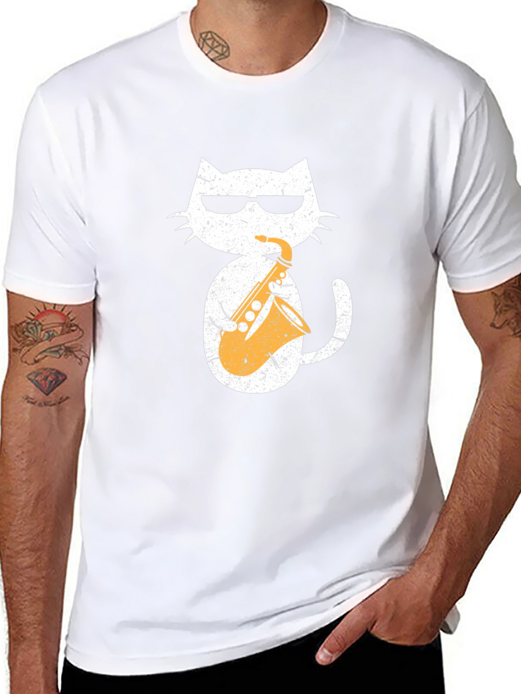Cool Cat Saxophone Graphic Tee - Black