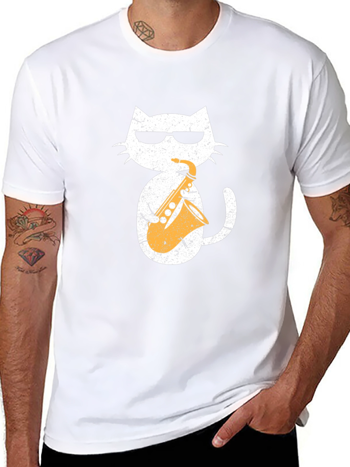 Cool Cat Saxophone Graphic Tee - Black