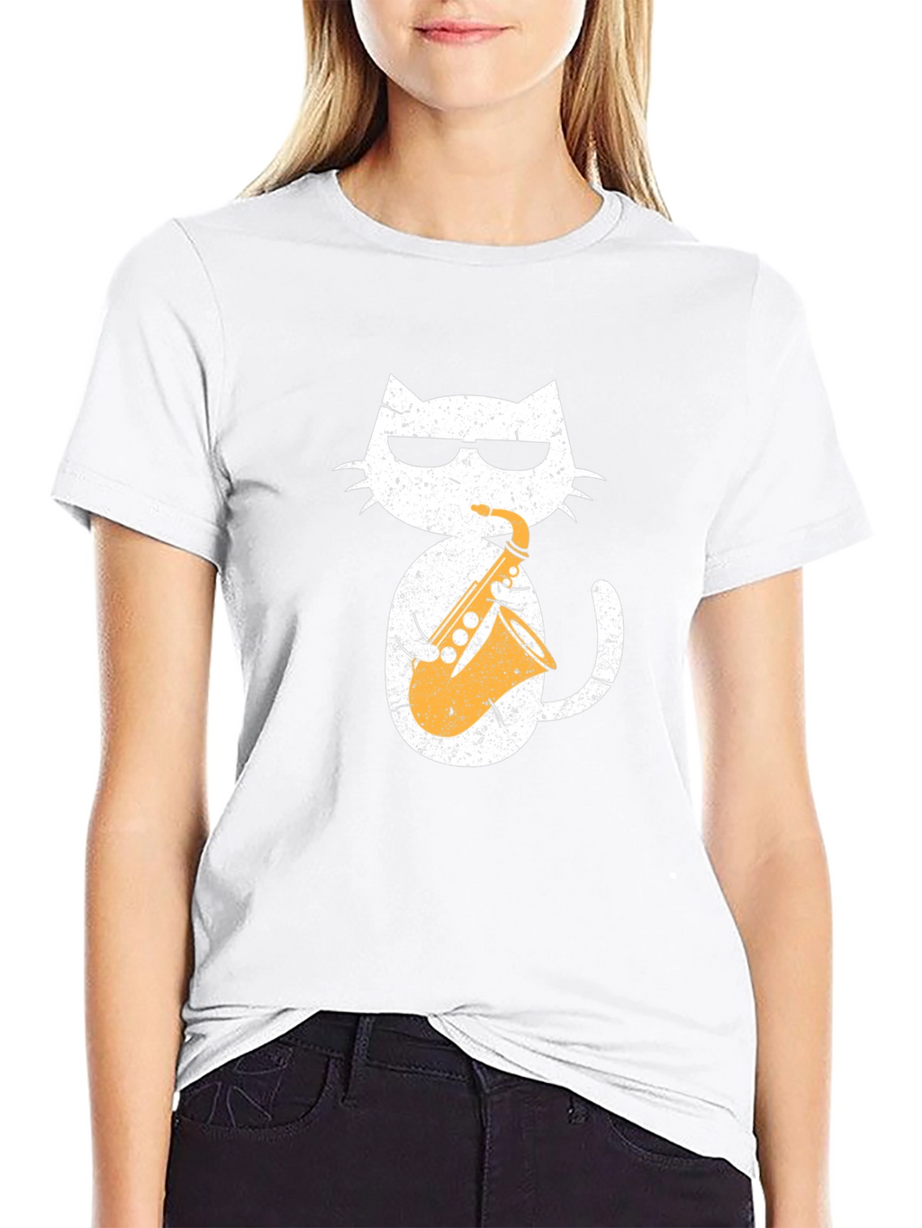 Cool Cat Saxophone Graphic Tee - Black