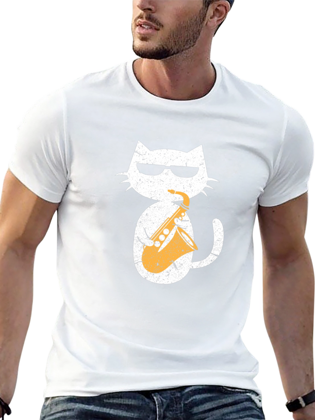 Cool Cat Saxophone Graphic Tee - Black