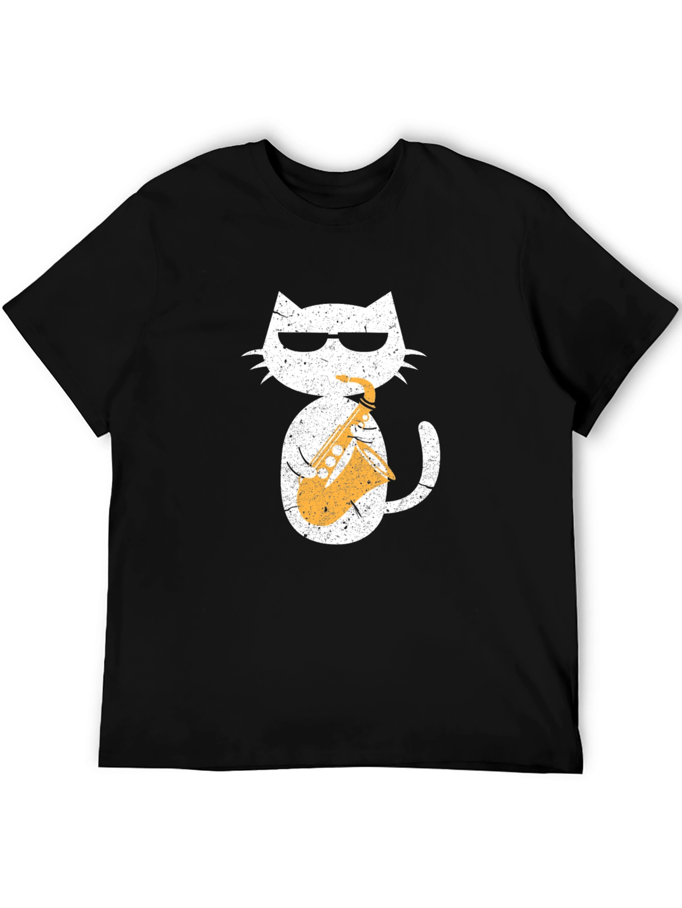 Cool Cat Saxophone Graphic Tee - Black