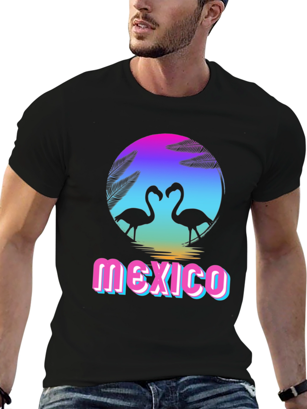 Mexico Flamingo Graphic T-Shirt - Tropical Vacation Souvenir