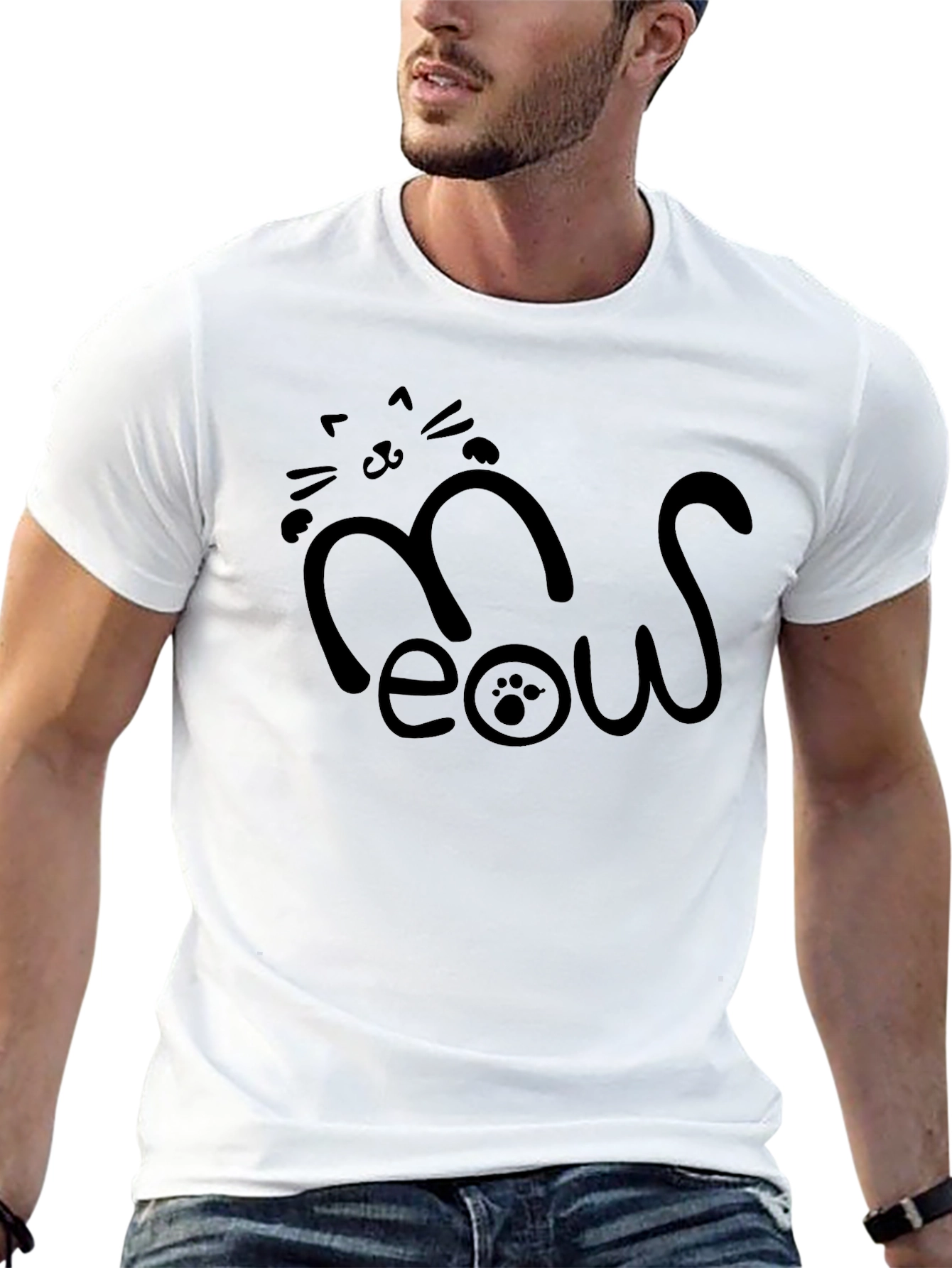 Meow Cat Graphic Tee - Casual Style