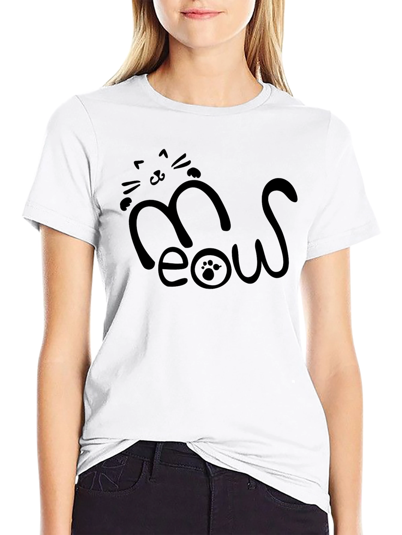 Meow Cat Graphic Tee - Casual Style