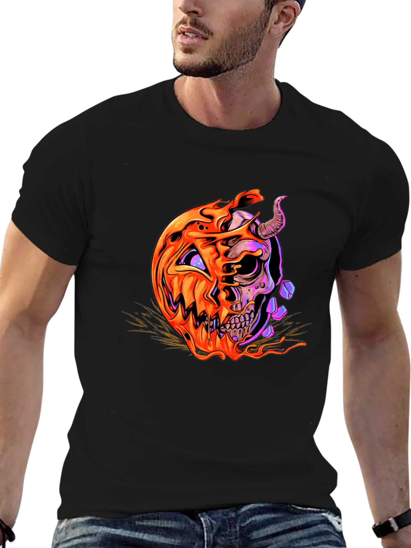 Halloween Pumpkin Skull Graphic Tee