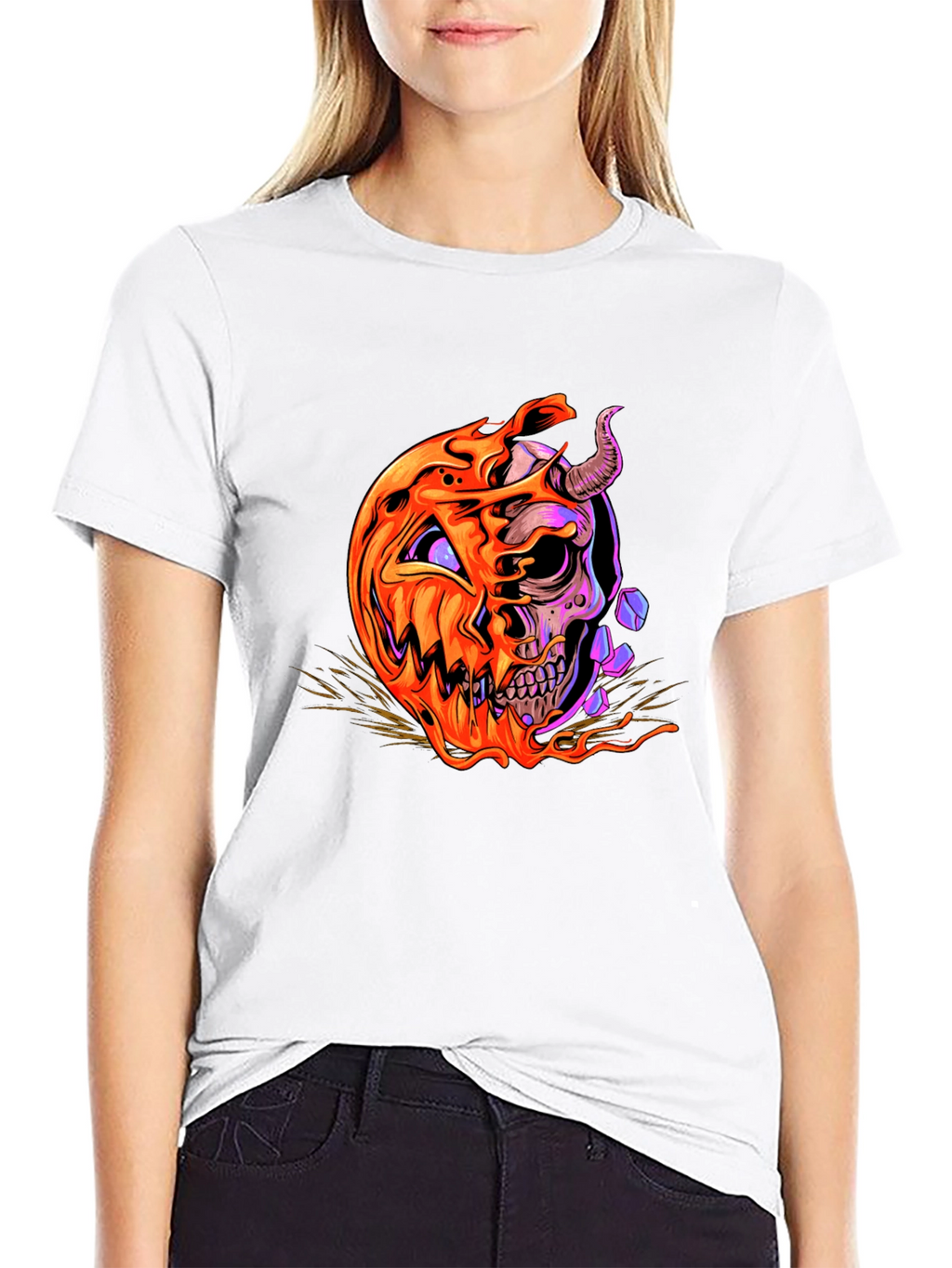 Halloween Pumpkin Skull Graphic Tee