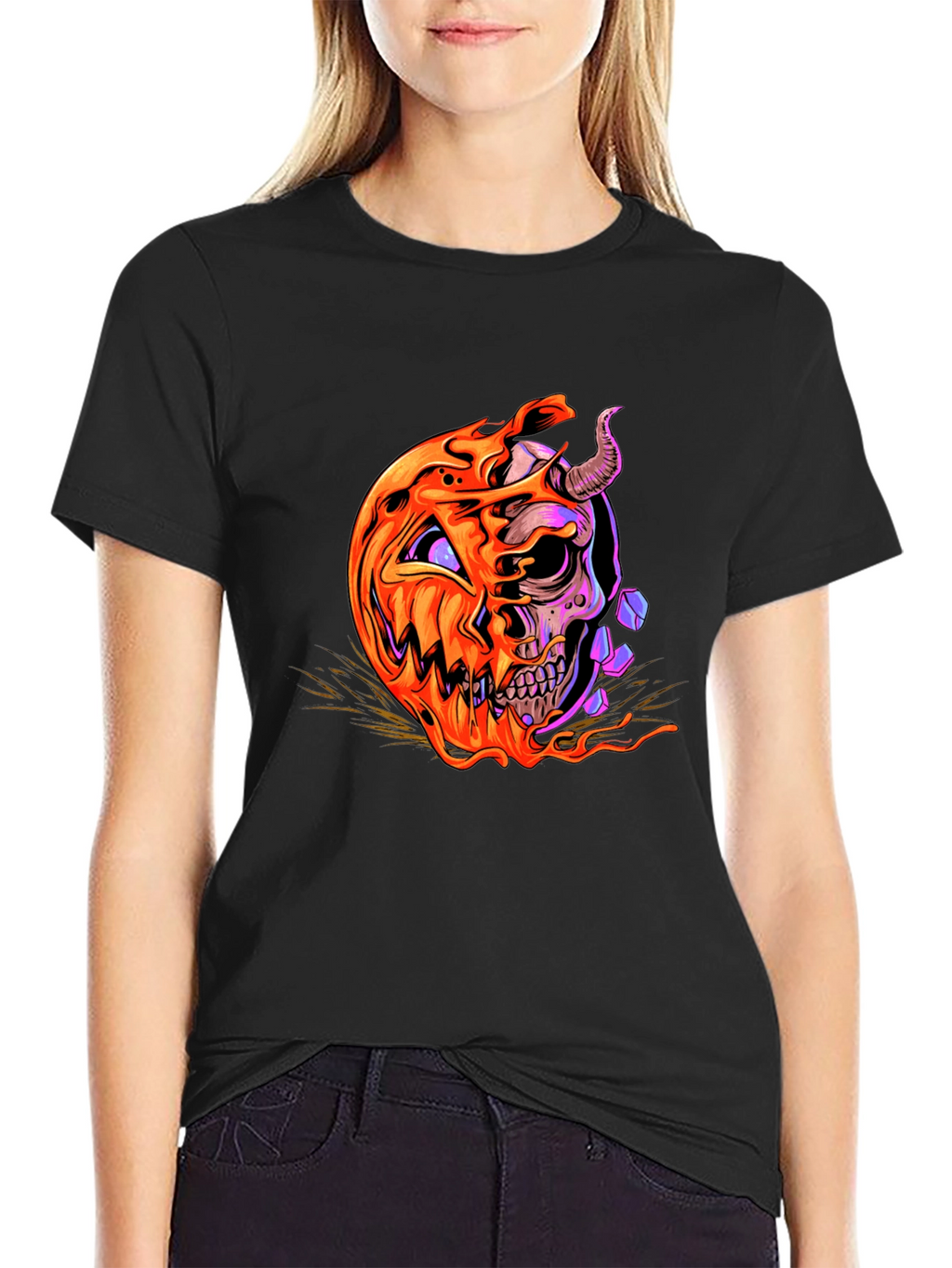 Halloween Pumpkin Skull Graphic Tee