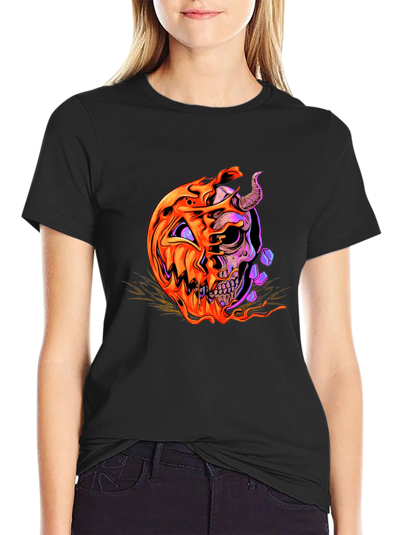Halloween Pumpkin Skull Graphic Tee