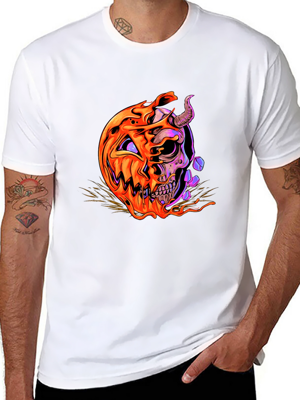 Halloween Pumpkin Skull Graphic Tee