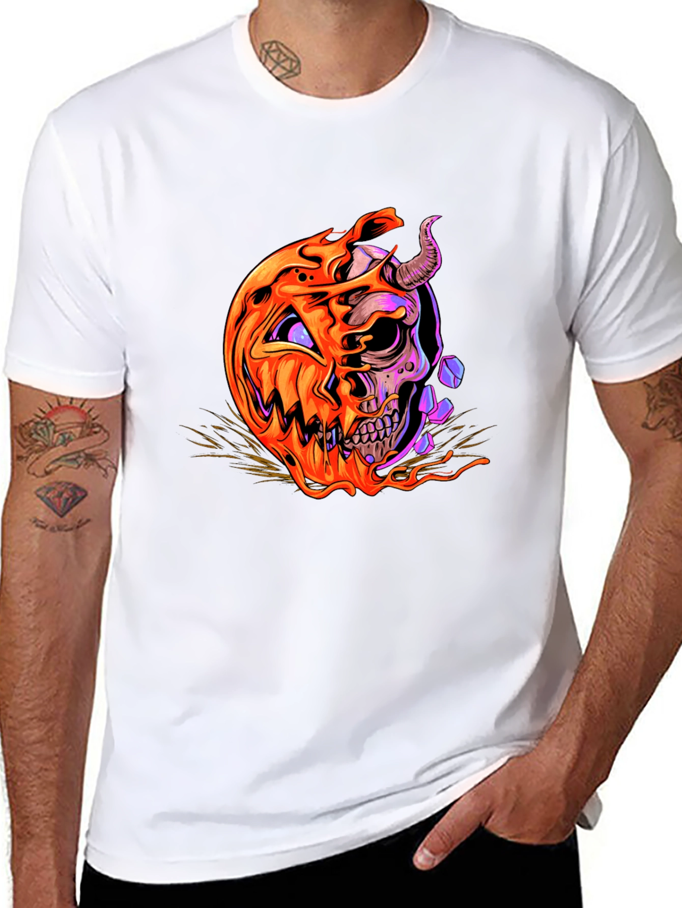 Halloween Pumpkin Skull Graphic Tee