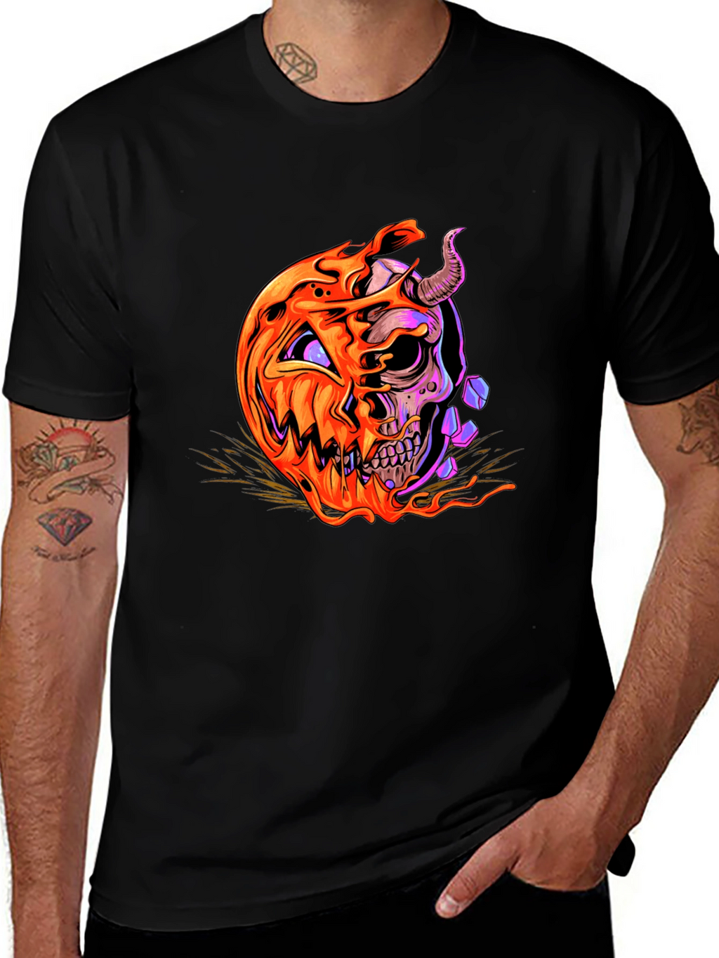 Halloween Pumpkin Skull Graphic Tee