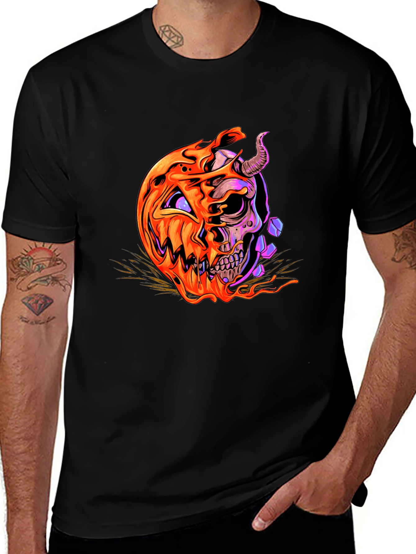 Halloween Pumpkin Skull Graphic Tee