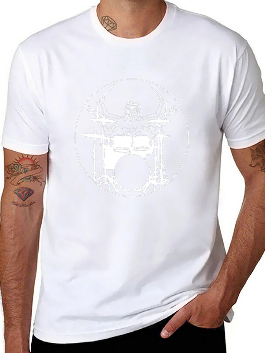 Drummer Vitruvian Man Black T-Shirt