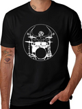 Drummer Vitruvian Man Black T-Shirt