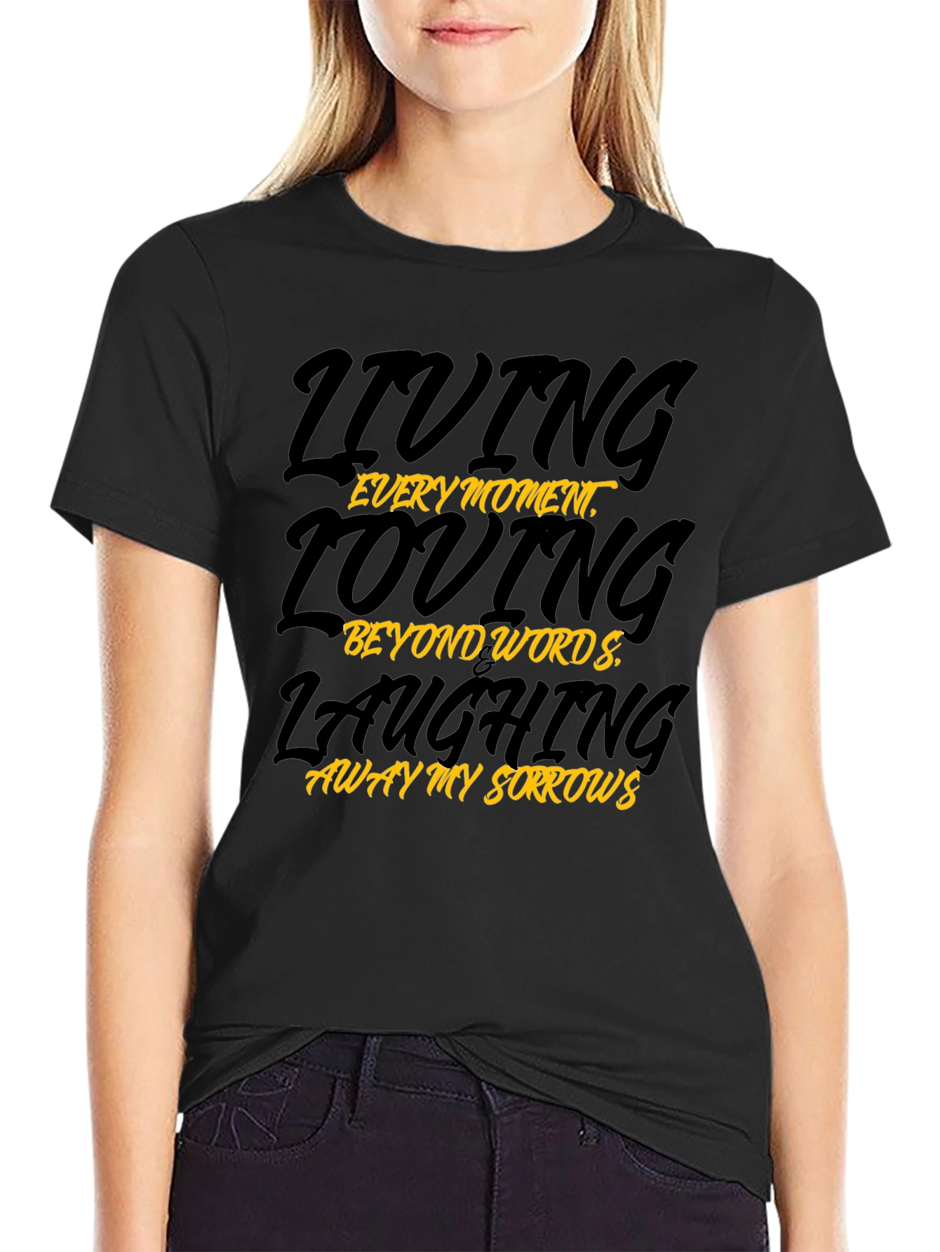 Living Loving Laughing Graphic Tee - Black T-Shirt