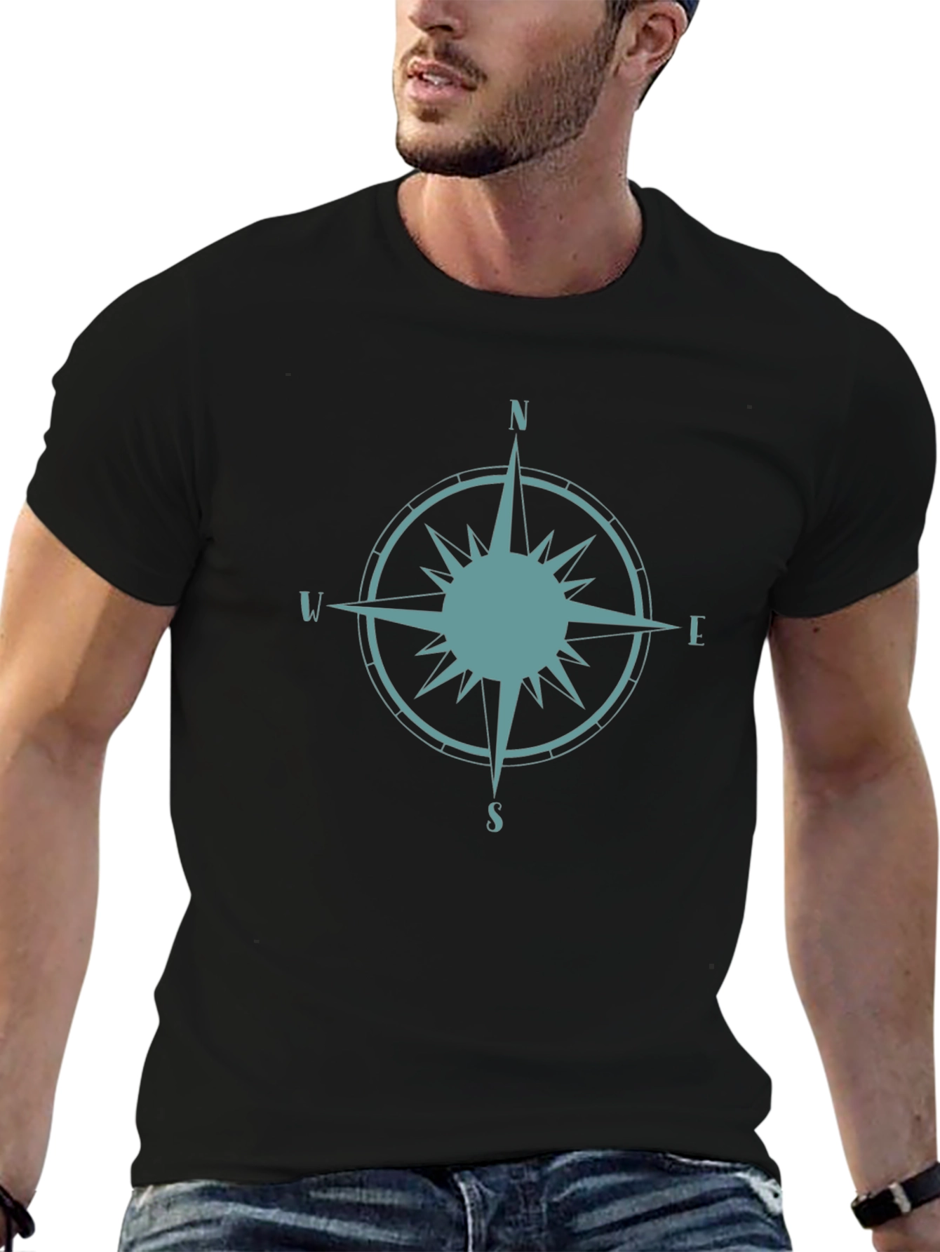 Compass Rose Graphic Tee - Stylish Black T-Shirt
