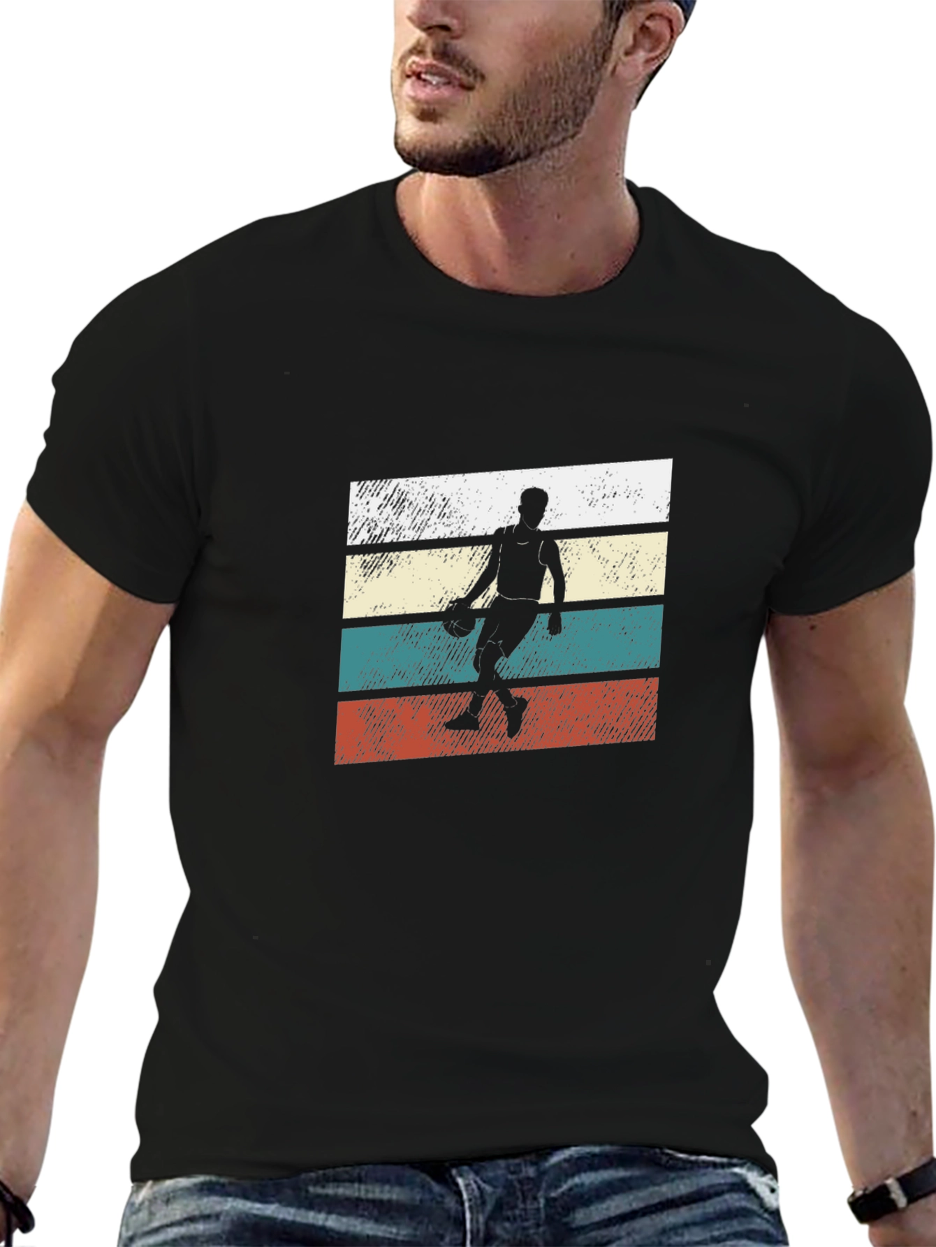 Retro Basketball Player Graphic Tee - Black