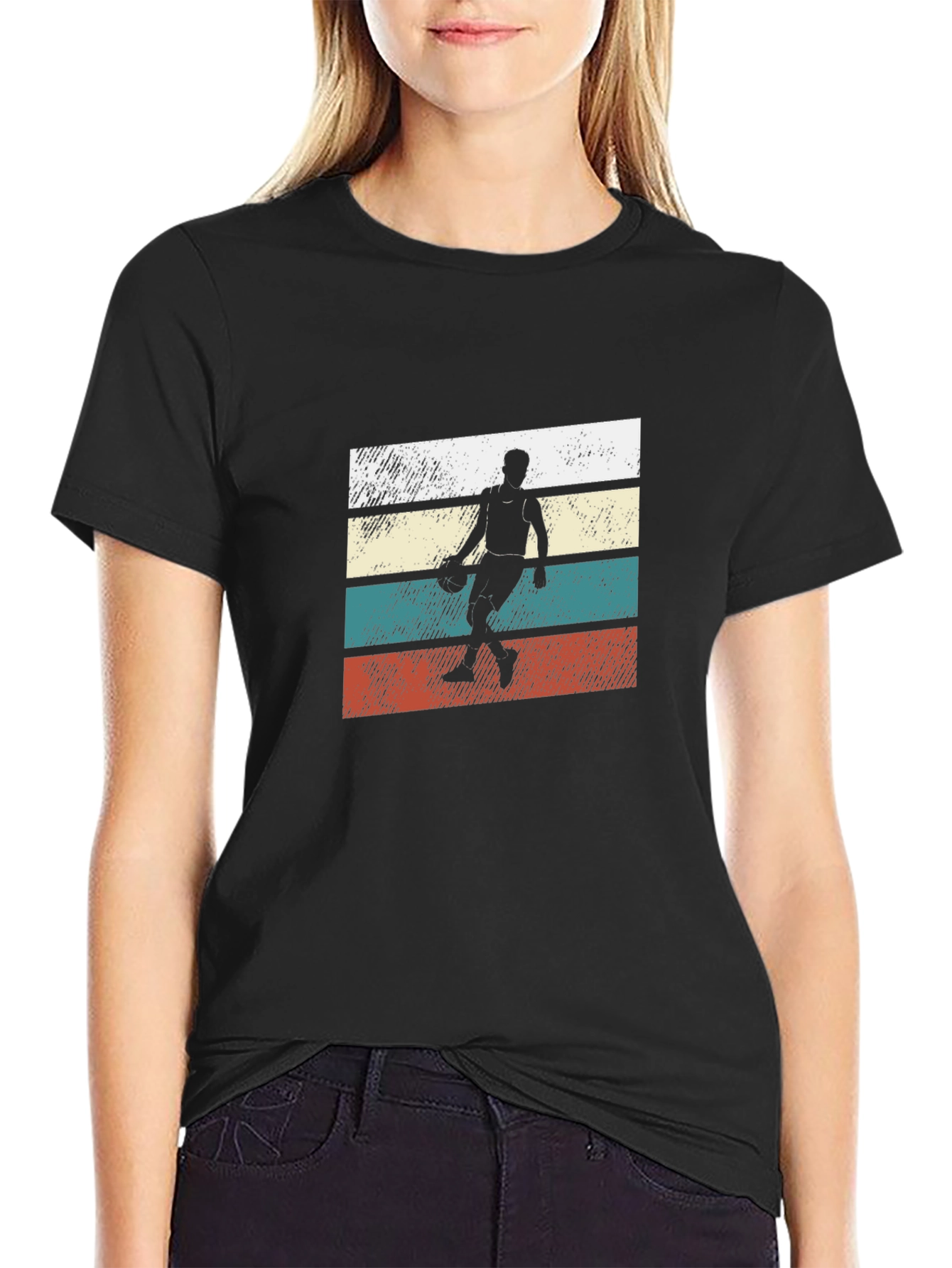 Retro Basketball Player Graphic Tee - Black