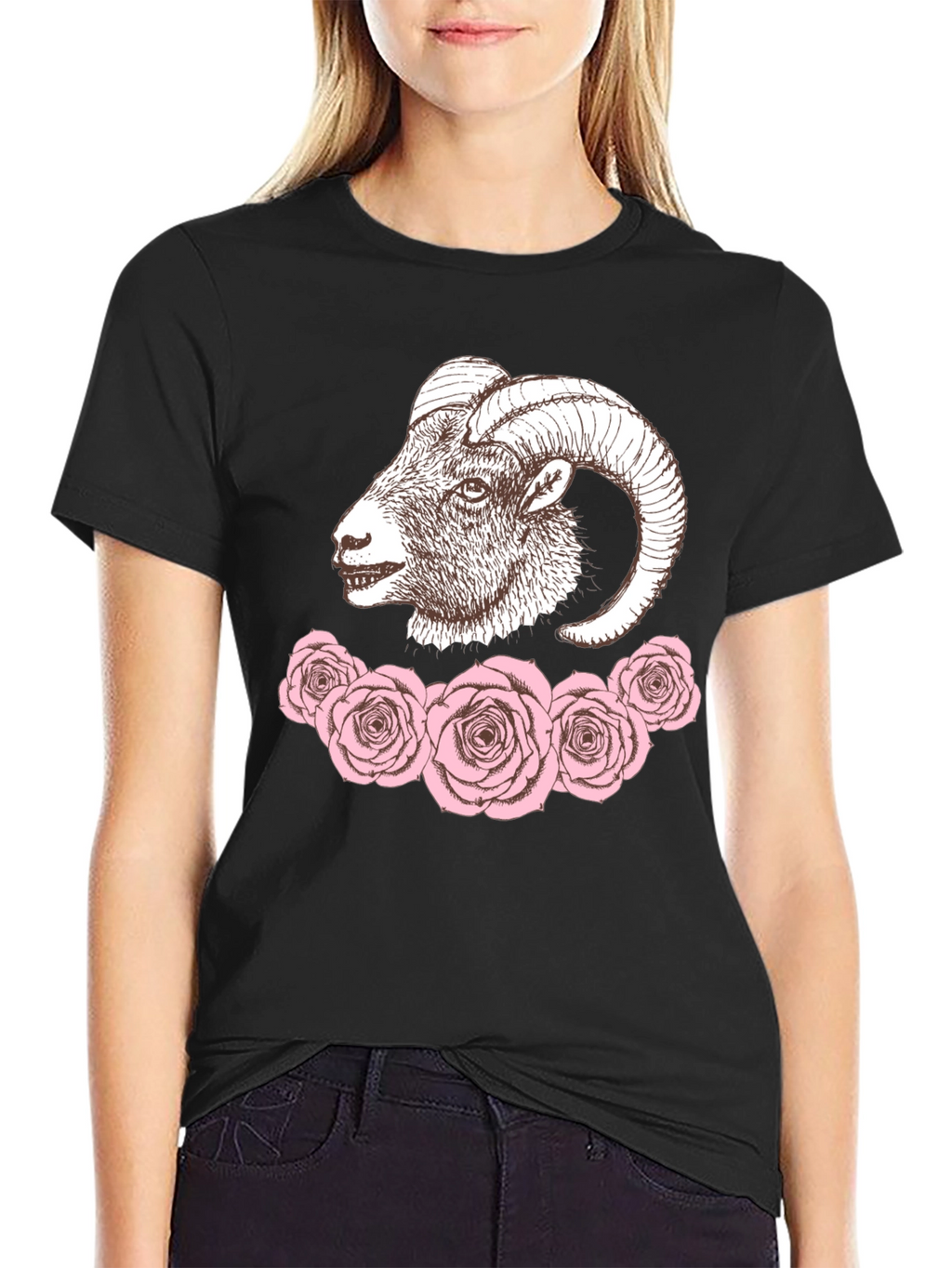 Ram & Roses Graphic Tee - Stylish Black T-Shirt