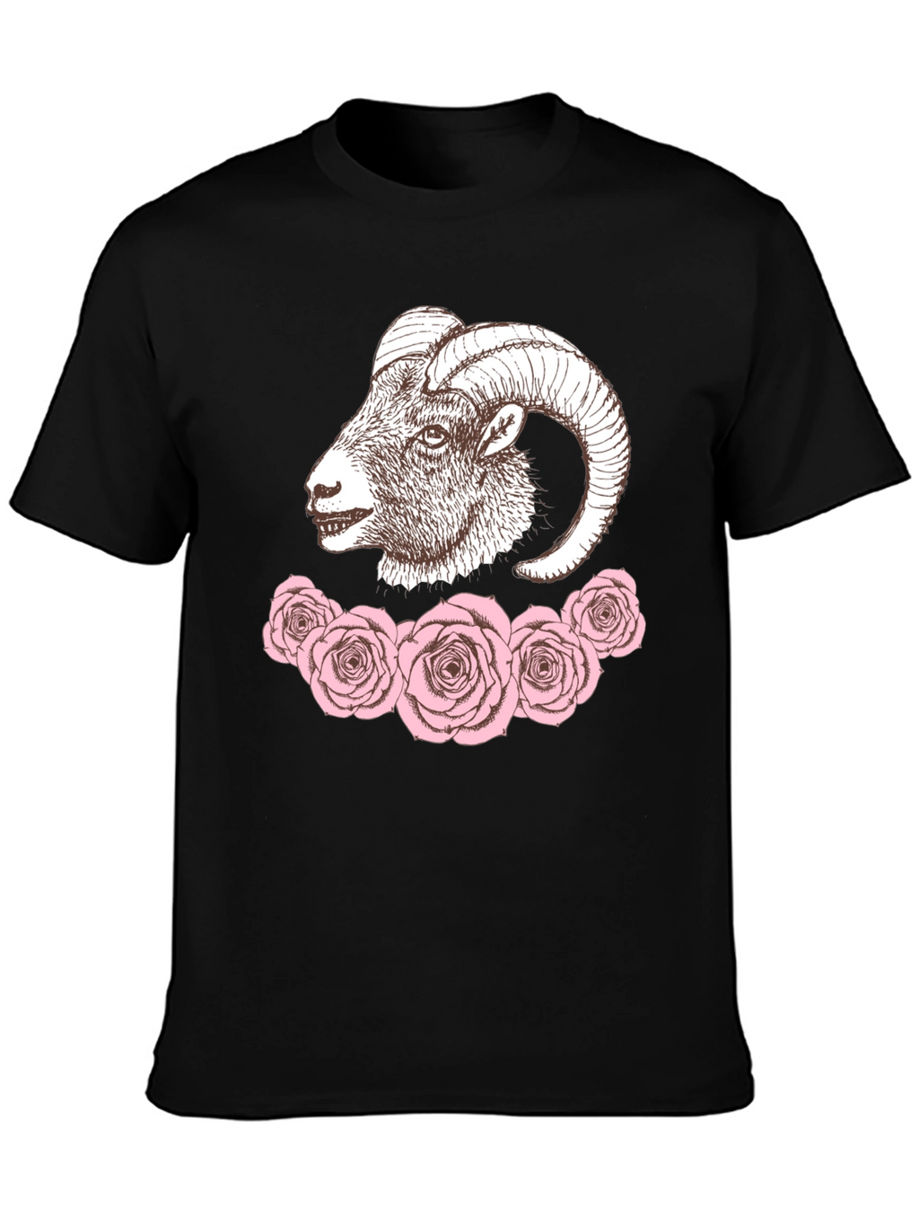 Ram & Roses Graphic Tee - Stylish Black T-Shirt