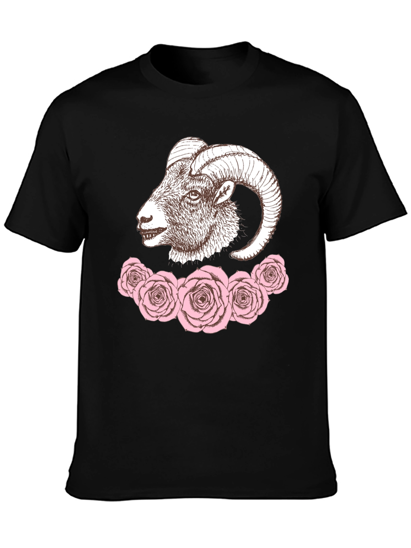 Ram & Roses Graphic Tee - Stylish Black T-Shirt