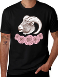 Ram & Roses Graphic Tee - Stylish Black T-Shirt