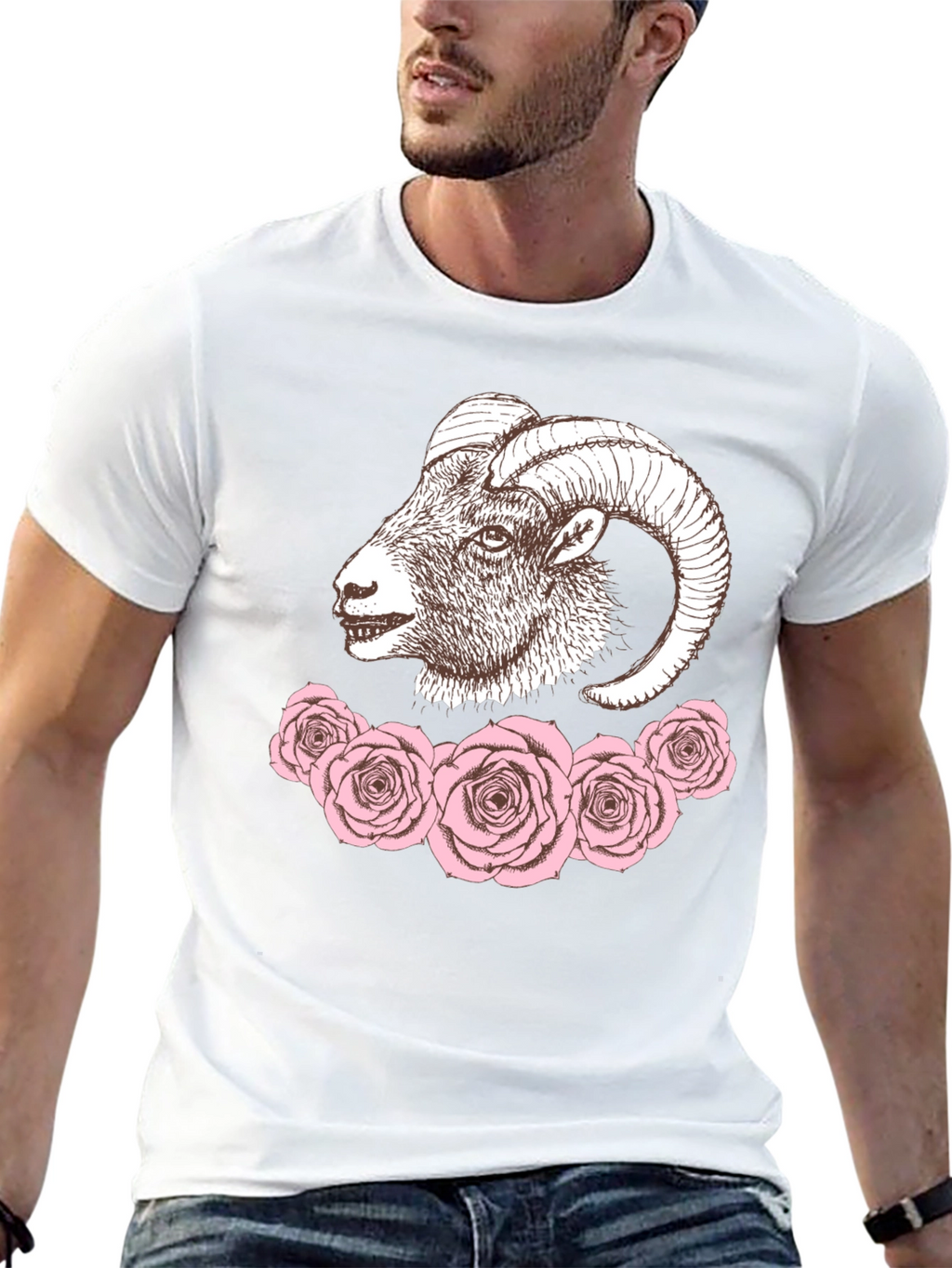 Ram & Roses Graphic Tee - Stylish Black T-Shirt