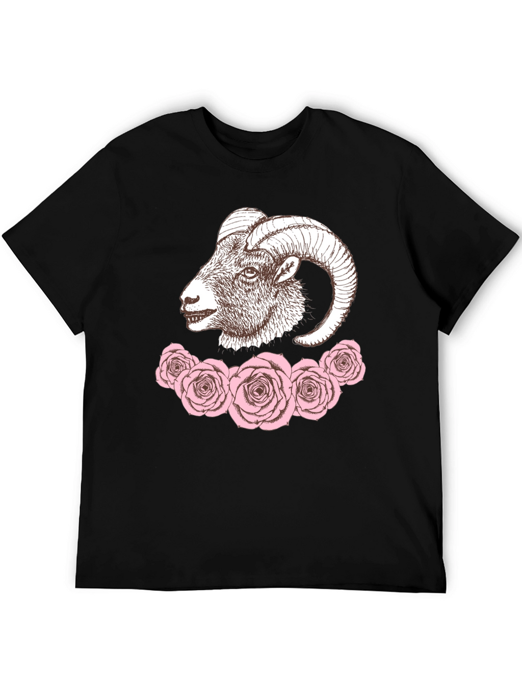 Ram & Roses Graphic Tee - Stylish Black T-Shirt