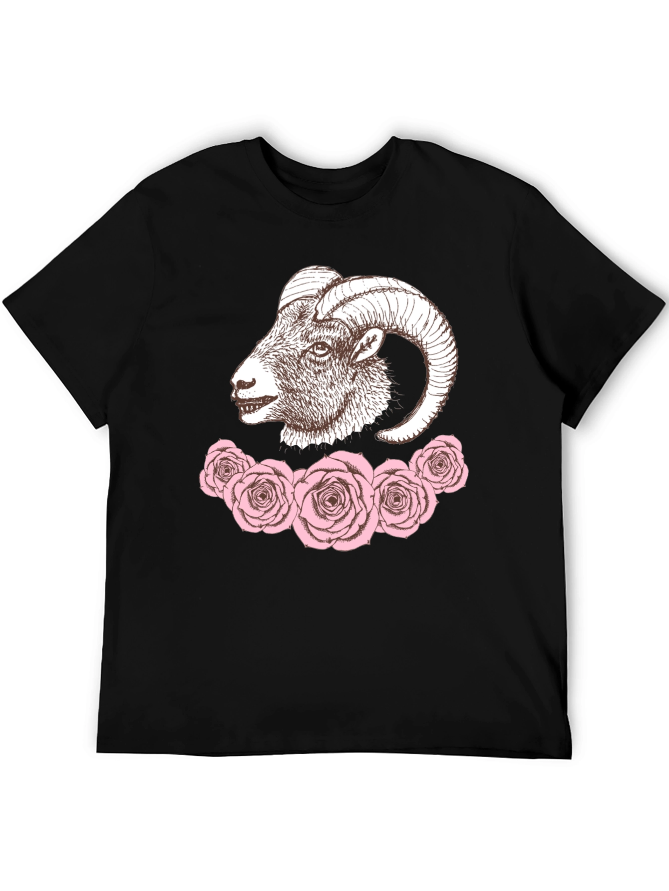 Ram & Roses Graphic Tee - Stylish Black T-Shirt