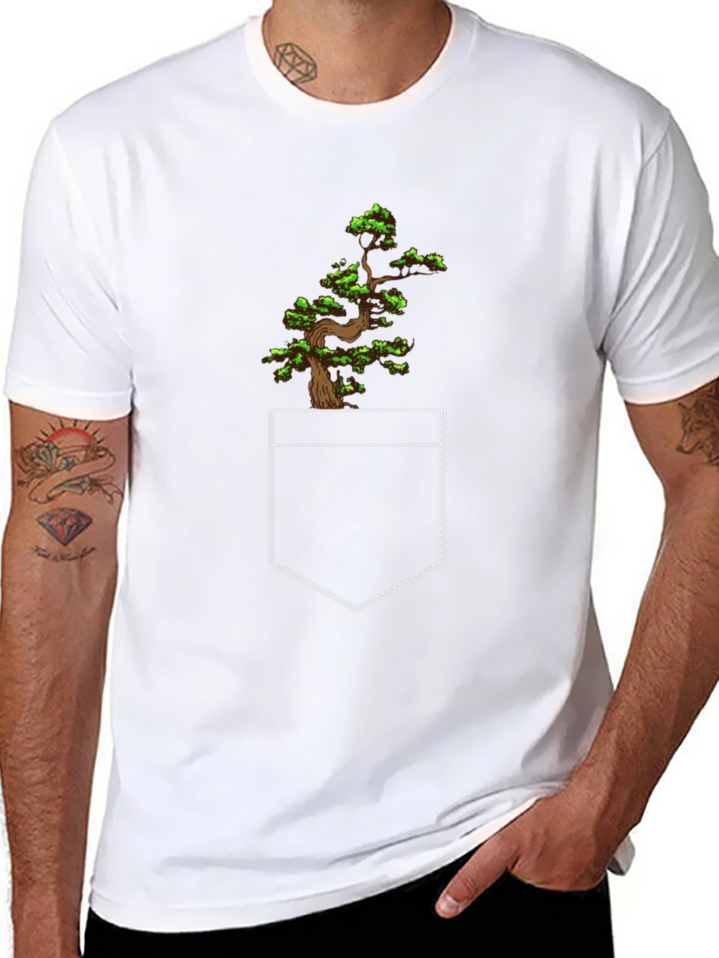 Bonsai Tree Pocket T-Shirt - Unique Graphic Tee