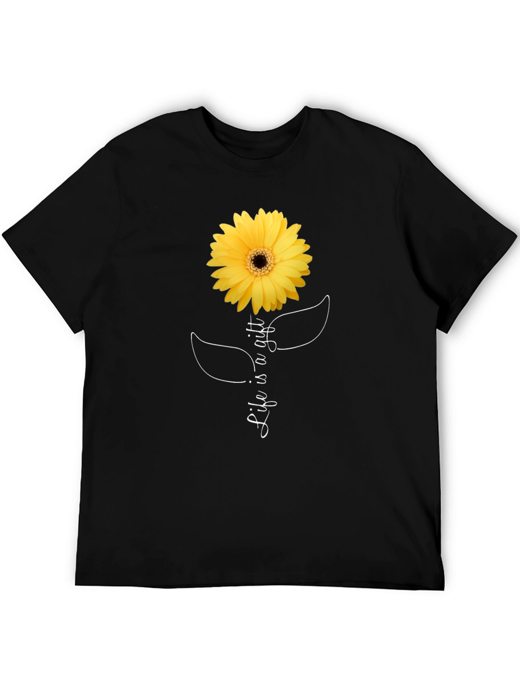 Life is a Gift Sunflower Graphic Tee - Black