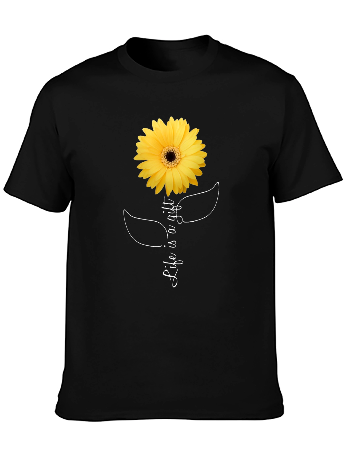 Life is a Gift Sunflower Graphic Tee - Black