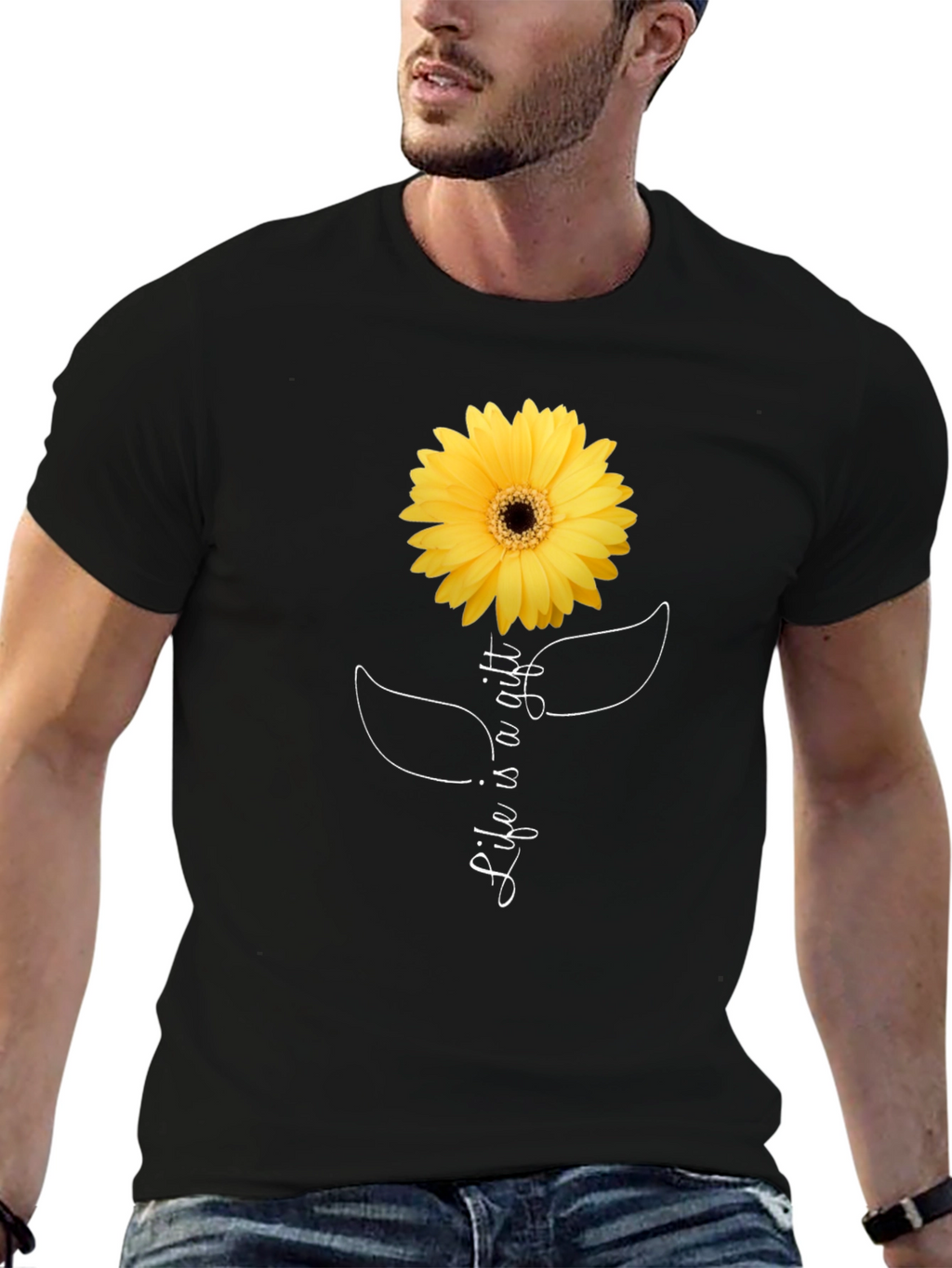 Life is a Gift Sunflower Graphic Tee - Black