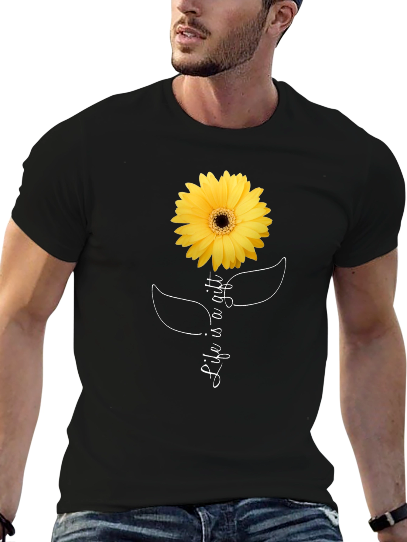 Life is a Gift Sunflower Graphic Tee - Black