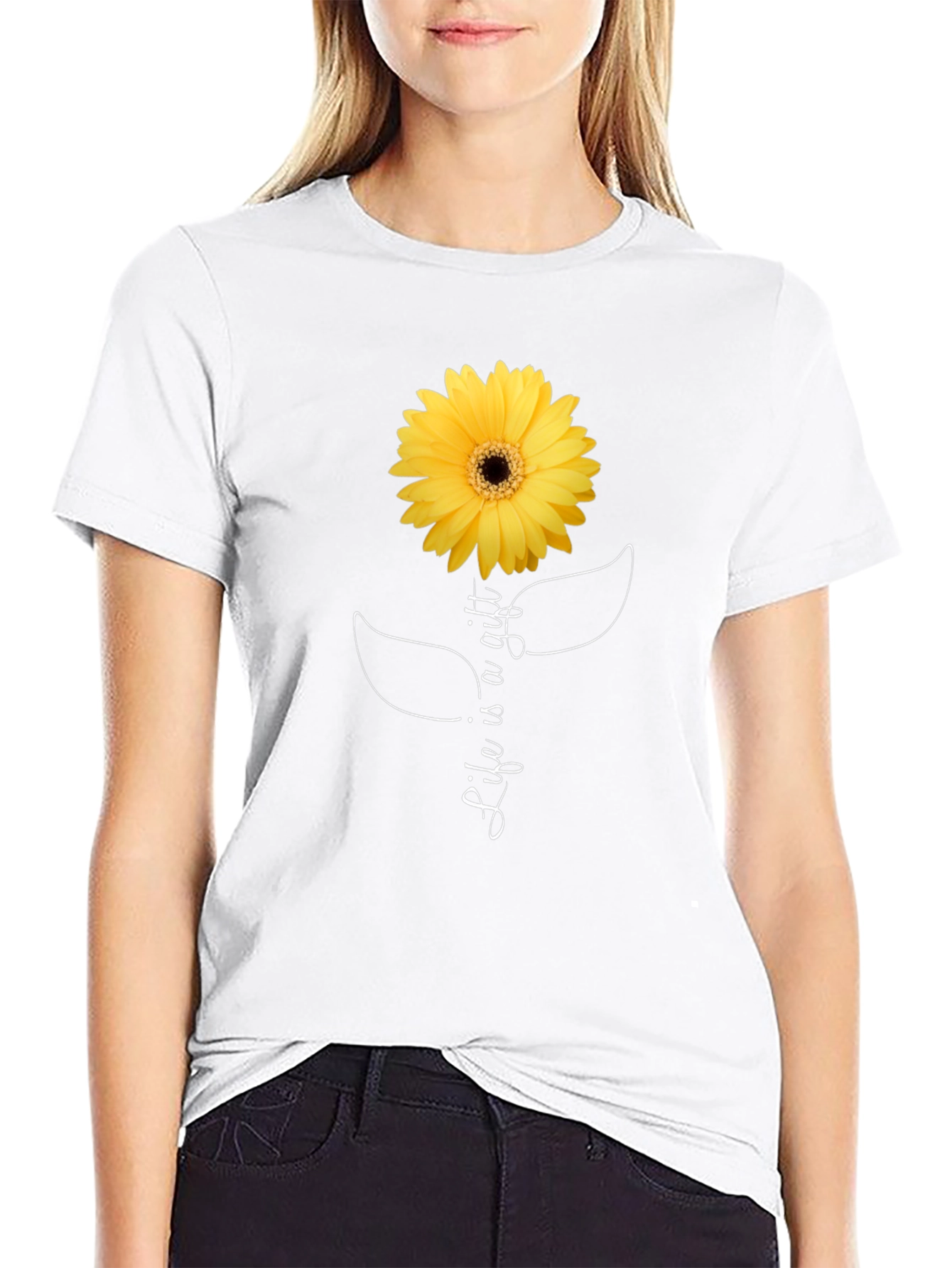 Life is a Gift Sunflower Graphic Tee - Black