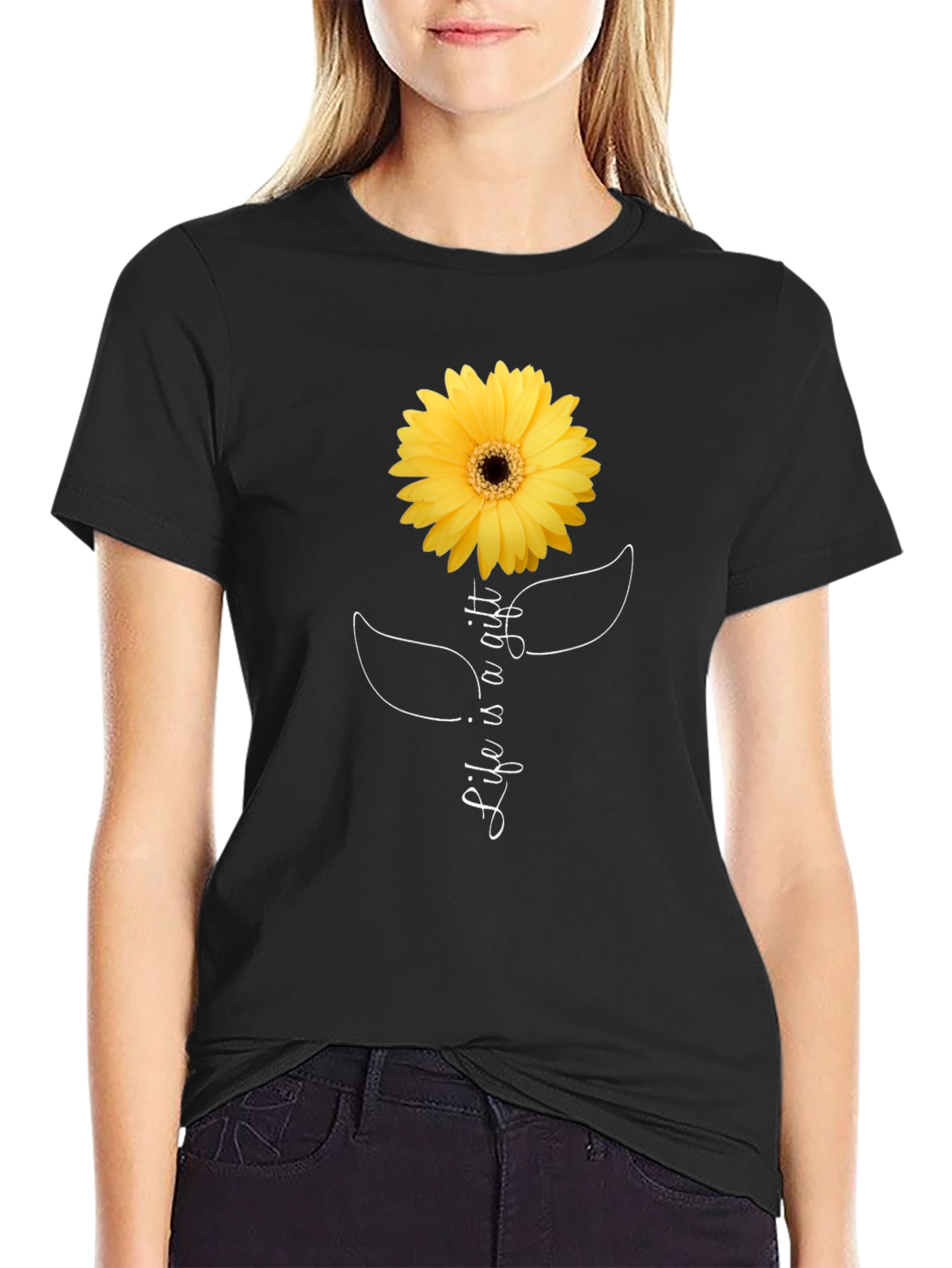 Life is a Gift Sunflower Graphic Tee - Black