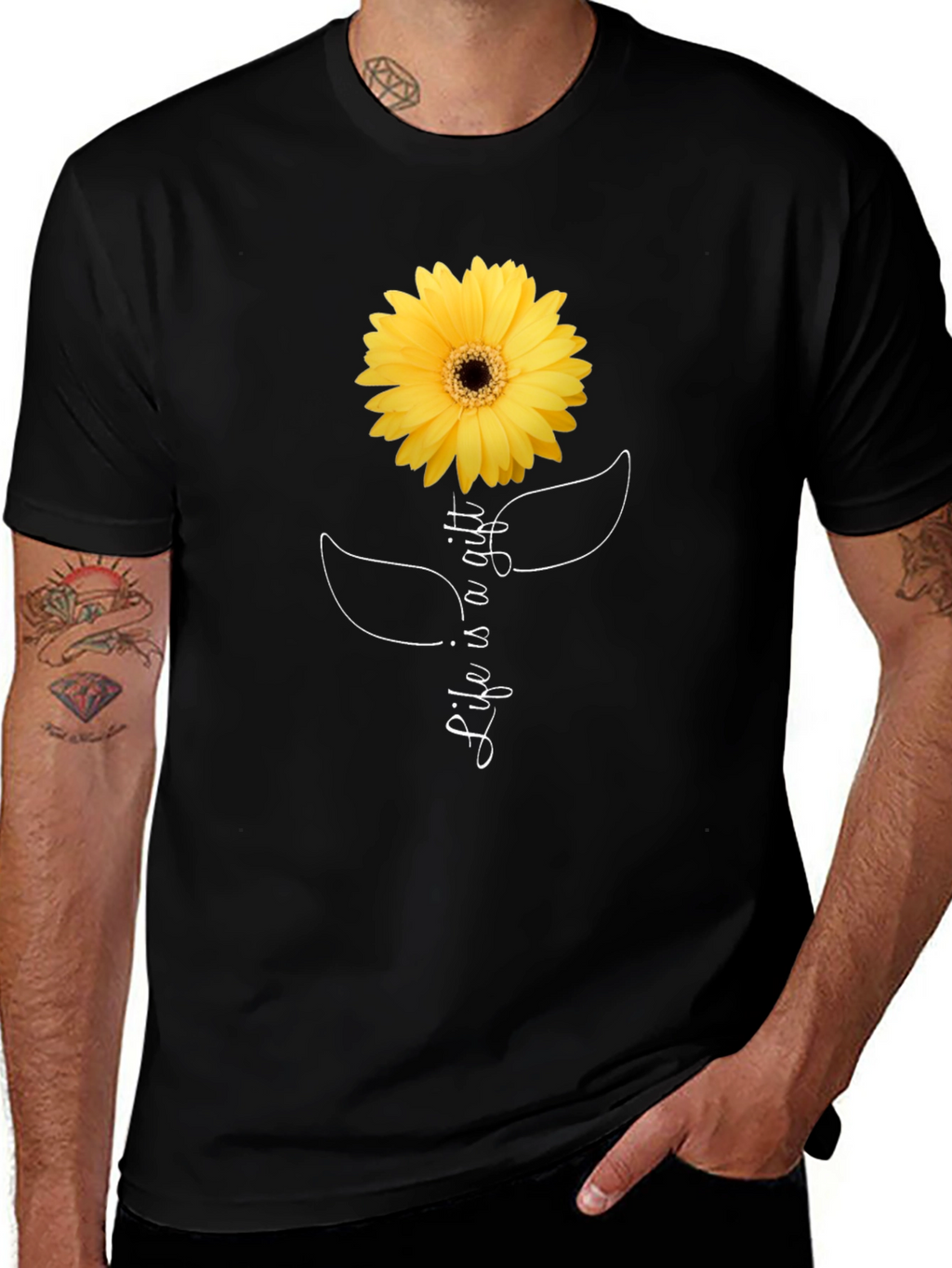 Life is a Gift Sunflower Graphic Tee - Black