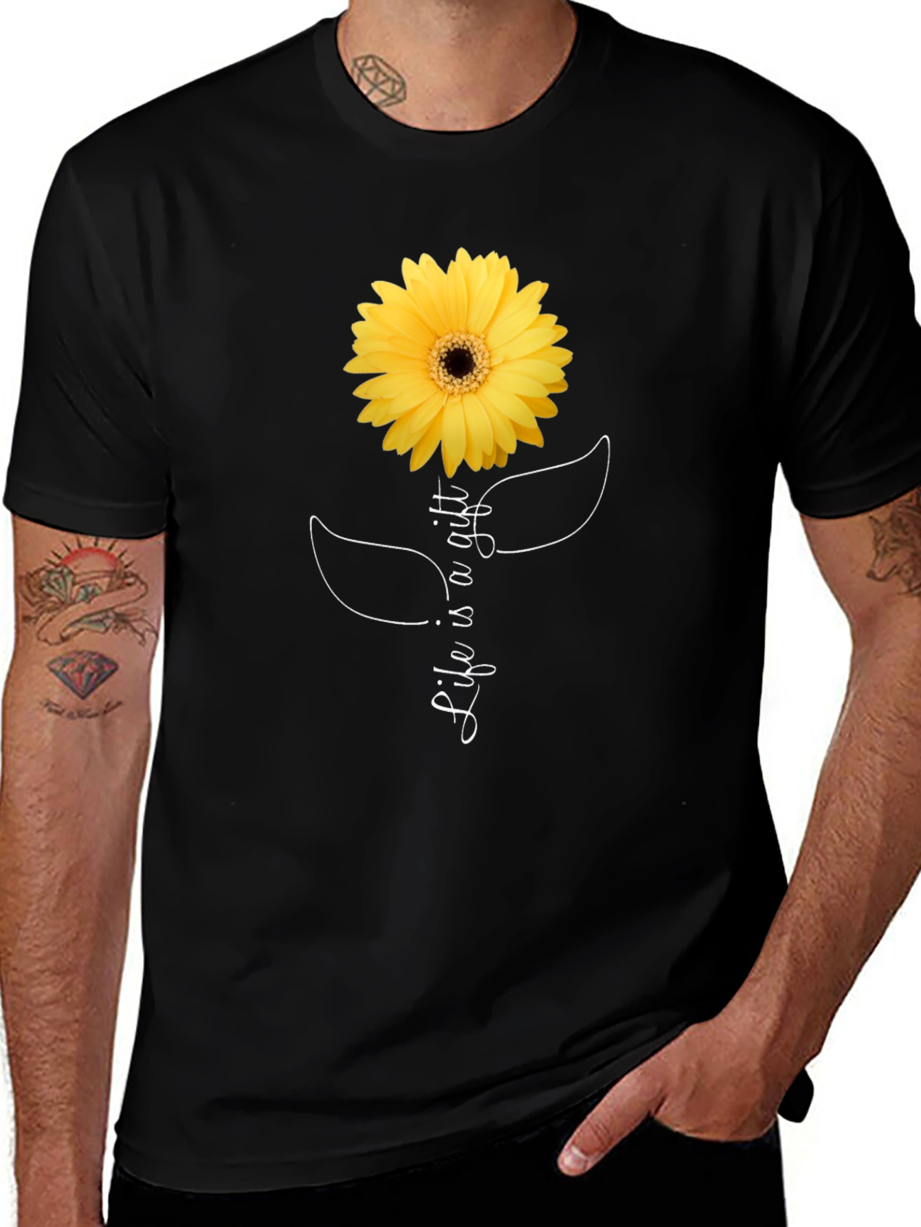Life is a Gift Sunflower Graphic Tee - Black