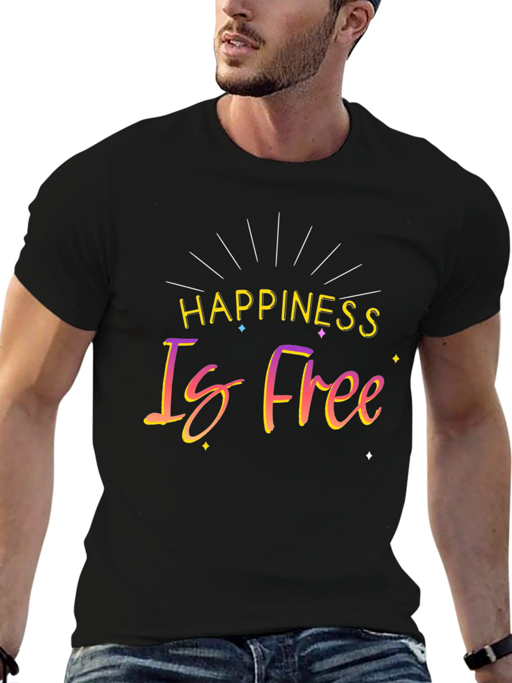 Happiness Is Free Black Graphic T-Shirt