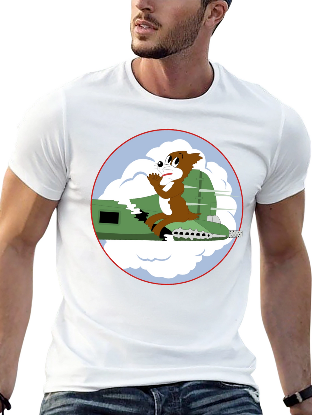 Cartoon Bomber Plane Graphic Tee - Black