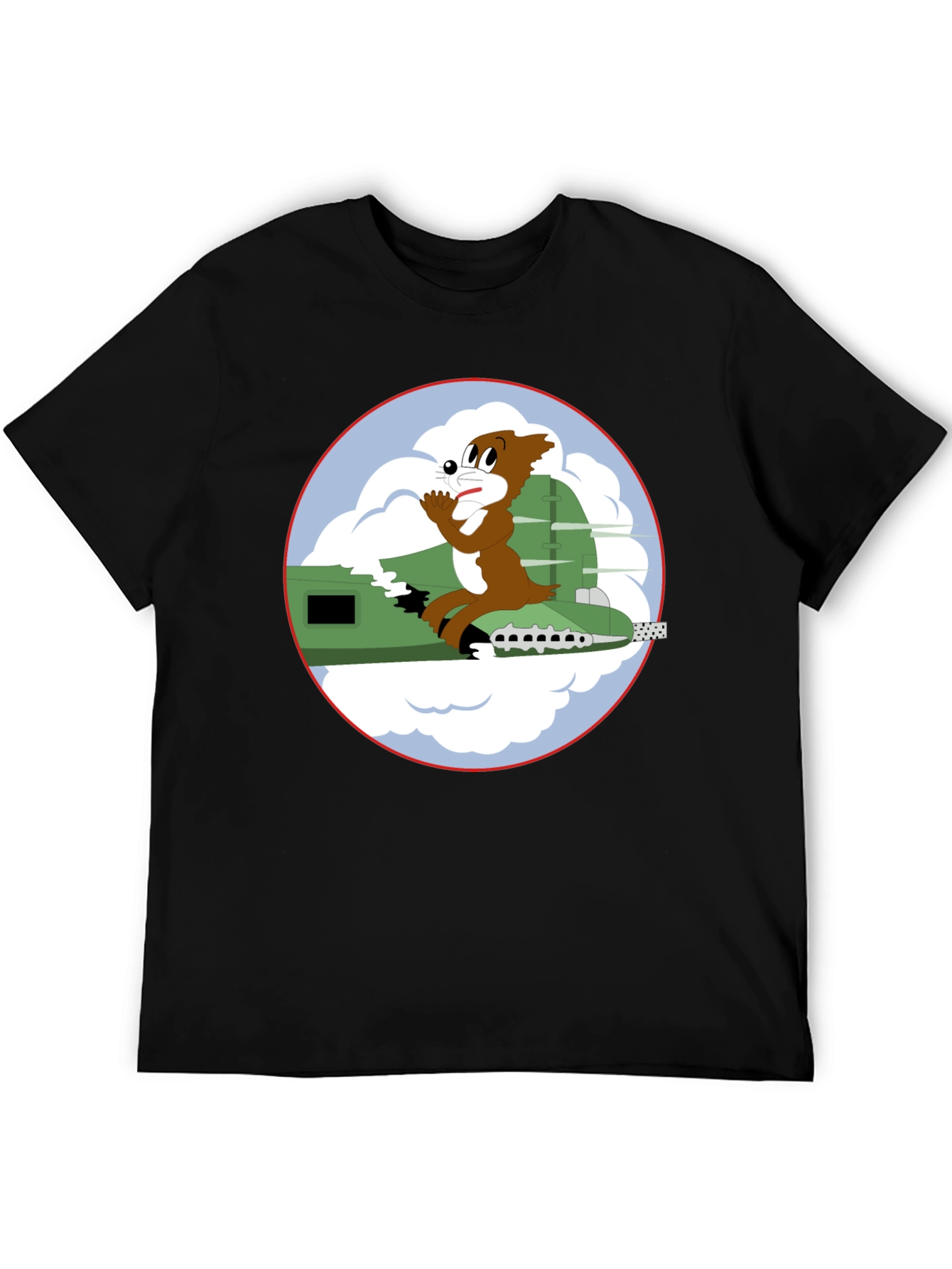 Cartoon Bomber Plane Graphic Tee - Black