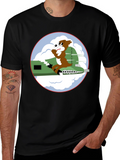 Cartoon Bomber Plane Graphic Tee - Black