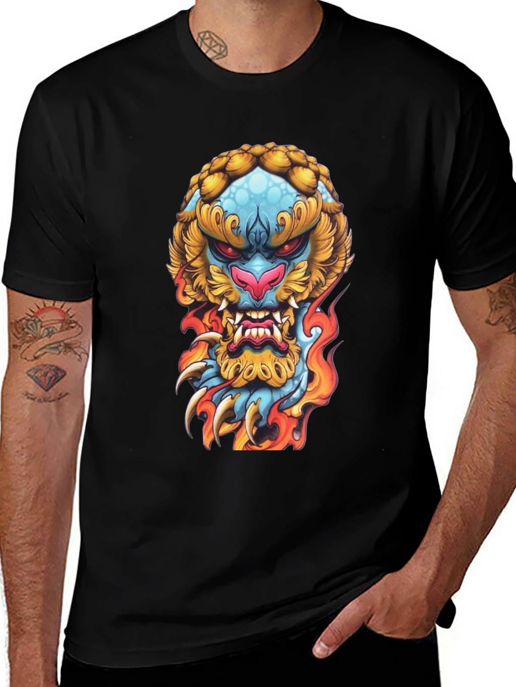 Fiery Beast Graphic Tee - Black