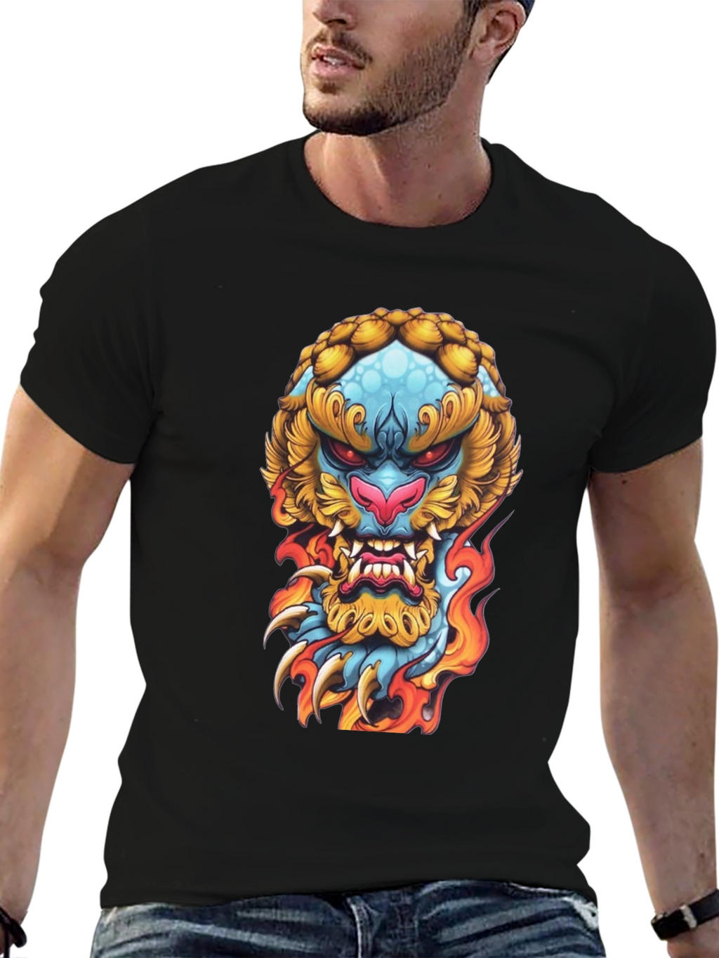 Fiery Beast Graphic Tee - Black