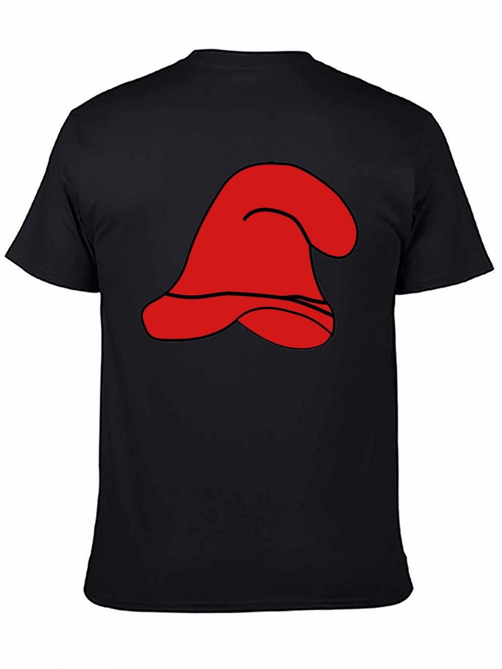 Red Cartoon Hat Graphic Black T-Shirt