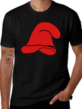 Red Cartoon Hat Graphic Black T-Shirt